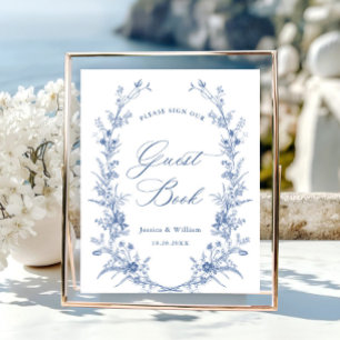 Victorian Ornate Grace Dusty Blue Guestbook-tecken Poster