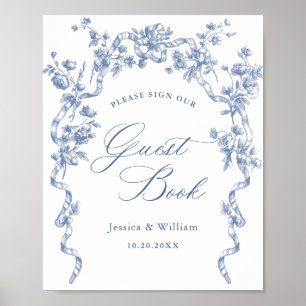 Victorian Ornate Grace Dusty Blue Guestbook-tecken Poster