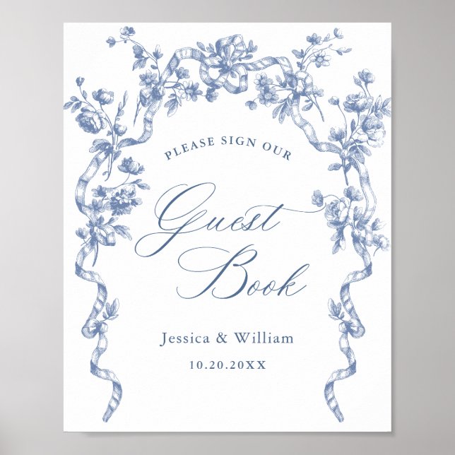 Victorian Ornate Grace Dusty Blue Guestbook-tecken Poster (Framsidan)