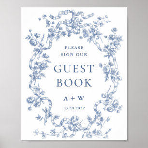 Victorian Ornate Grace Dusty Blue Guestbook-tecken Poster