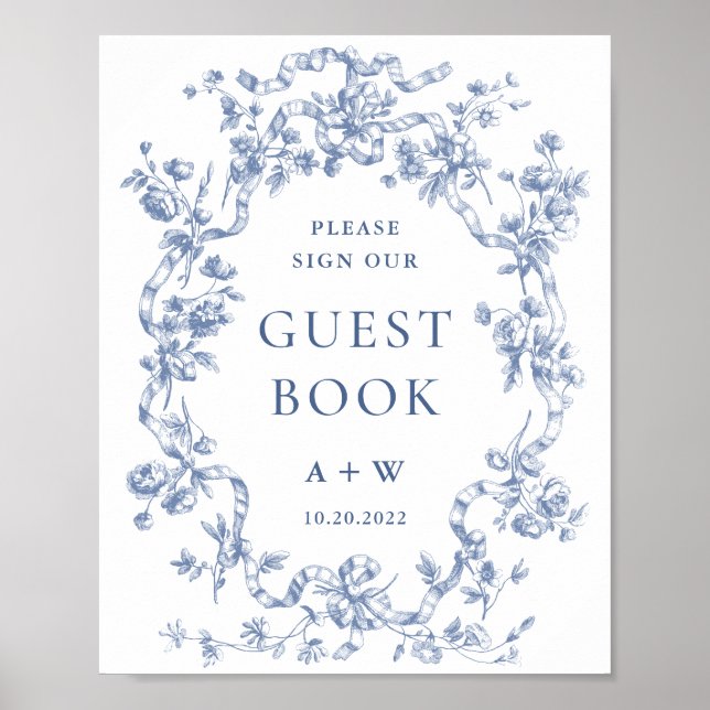 Victorian Ornate Grace Dusty Blue Guestbook-tecken Poster (Framsidan)