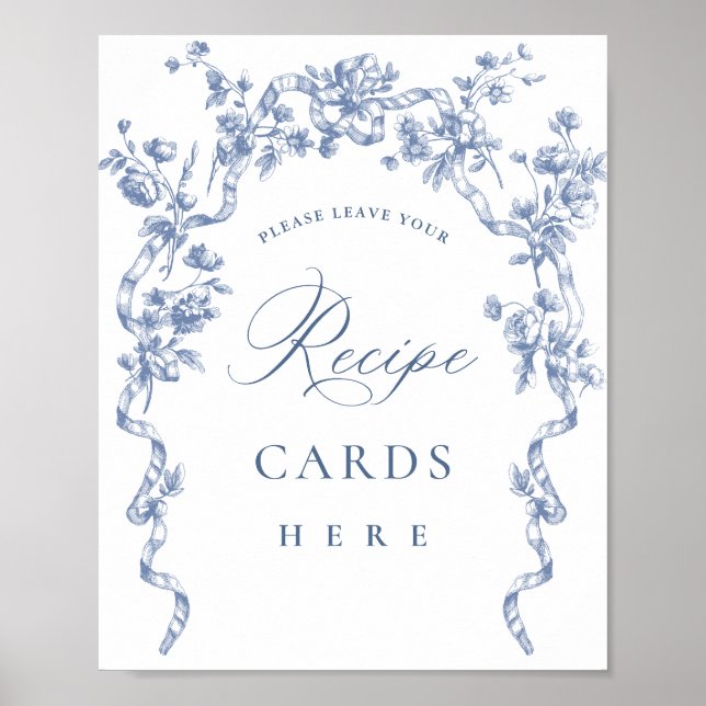 Victorian Ornate Grace Dusty Blue Recipe-kort Poster (Framsidan)