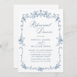 Victorian Ornate Grace Dusty Blue Rehearsal Dinner Inbjudningar