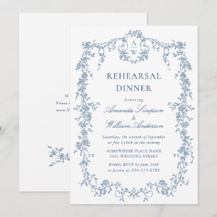 Victorian Ornate Grace Dusty Blue Rehearsal Dinner Inbjudningar