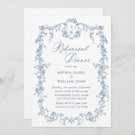 Victorian Ornate Grace Dusty Blue Rehearsal Dinner Inbjudningar