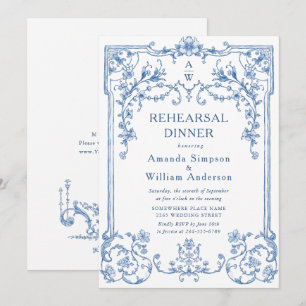 Victorian Ornate Grace Dusty Blue Rehearsal Dinner Inbjudningar