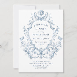 Victorian Ornate Grace Dusty Blue Rehearsal Dinner Inbjudningar