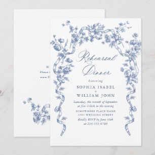 Victorian Ornate Grace Dusty Blue Rehearsal Dinner Inbjudningar