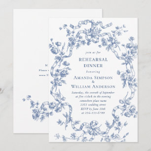 Victorian Ornate Grace Dusty Blue Rehearsal Dinner Inbjudningar