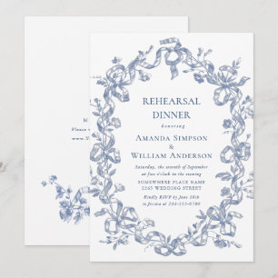 Victorian Ornate Grace Dusty Blue Rehearsal Dinner Inbjudningar