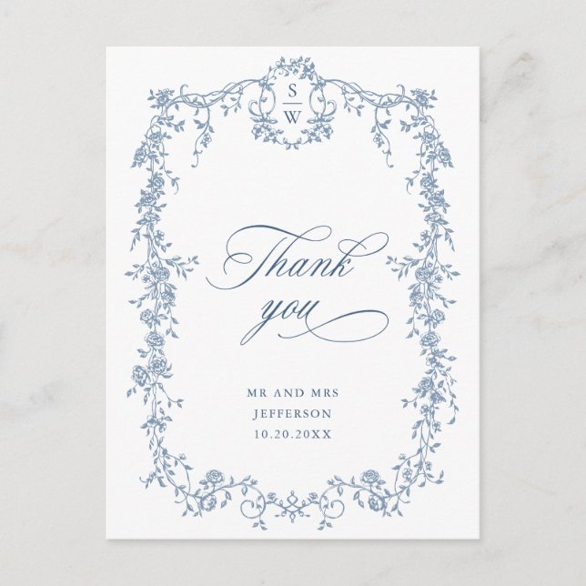 Victorian Ornate Grace Dusty Blue Tack Vykort (Framsida)