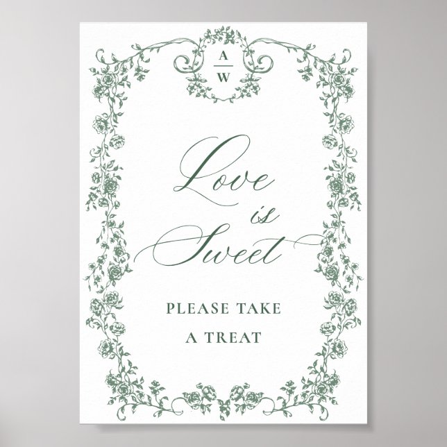 Victorian Ornate Grace Grönt Flower Kärlek är Swee Poster (Framsidan)