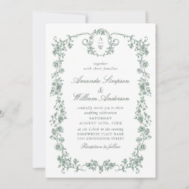 Victorian Ornate Grace Grönt Foto QR-kod Bröllop Inbjudningar