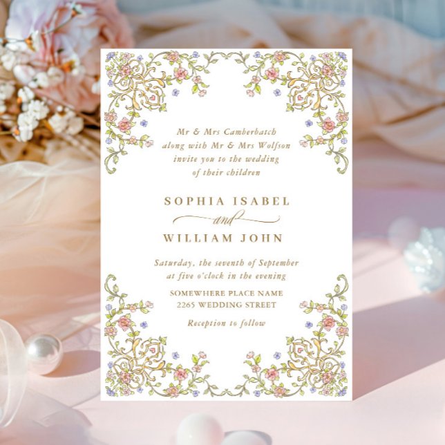 Victorian Ornate Grace Pastel Blommigt Bröllop Inbjudningar (Skapare uppladdad)