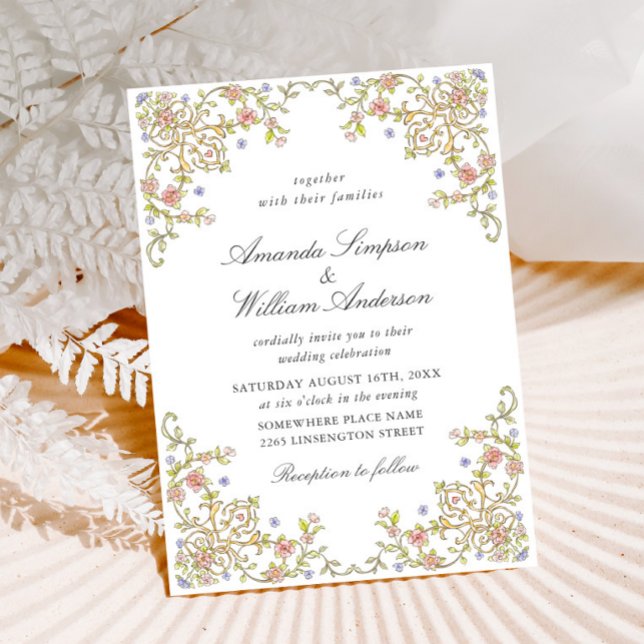 Victorian Ornate Grace Pastel Blommigt Bröllop Inbjudningar (Skapare uppladdad)