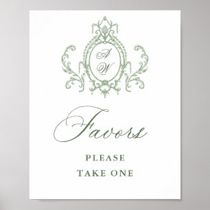 Victorian Ornate Grace Sage Grönt Favors Bröllop Poster