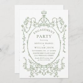Victorian Ornate Grace Sage Grönt FÖRLOVNINGSFEST Inbjudningar