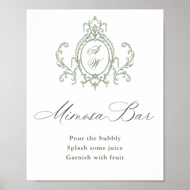Victorian Ornate Grace Sage Grönt Mimosa Pub Sign Poster (Framsidan)