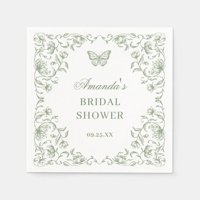 Victorian Ornate Grace Sage Grönt Möhippa Pappersservett (Framsidan)