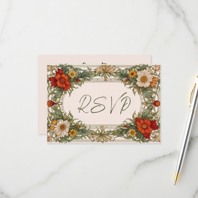 Victorian Ornate Gräns med Wildblomma Bröllop OSA Kort (Fram/Back In Situ)