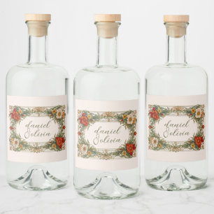 Victorian Ornate Gräns med Wildblomma Bröllop Spritflaskor Etikett