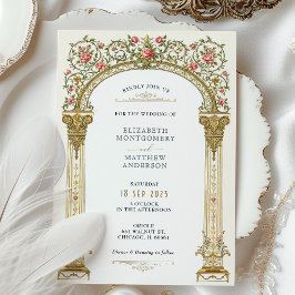 Victorian Ornate Guld Arch & Rosa ros Bröllop Inbjudningar