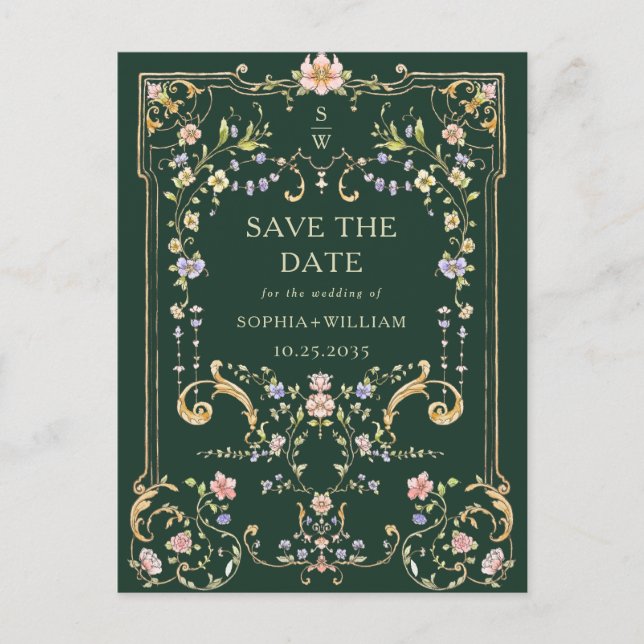 Victorian Ornate Ram Bröllop spara datum Vykort (Framsida)