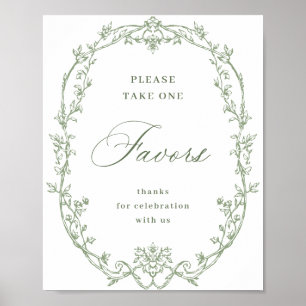 Victorian Ornate Sage Grönt Blommigt Favors Bröllo Poster