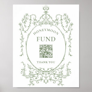 Victorian Ornate Sage Grönt Honeymoon Fund Poster