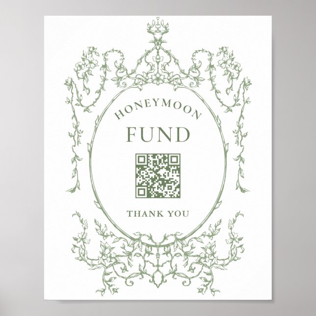 Victorian Ornate Sage Grönt Honeymoon Fund Poster (Framsidan)
