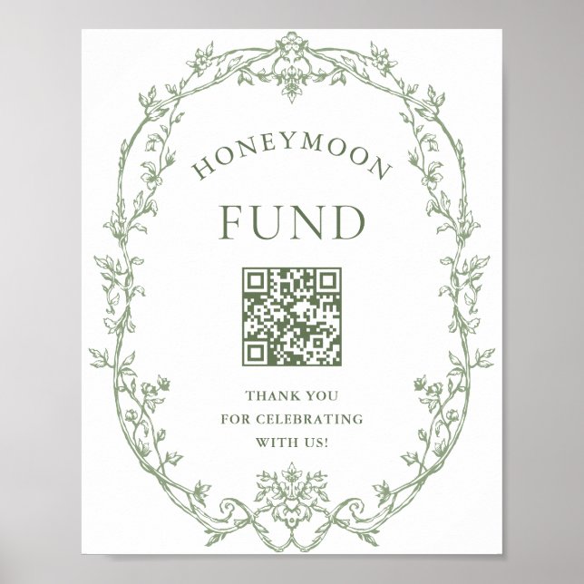 Victorian Ornate Sage Grönt Honeymoon Fund Poster (Framsidan)