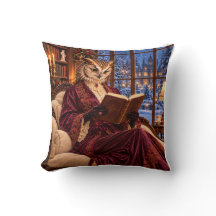 Victorian Owl Lady Reading Cozy Winter Library