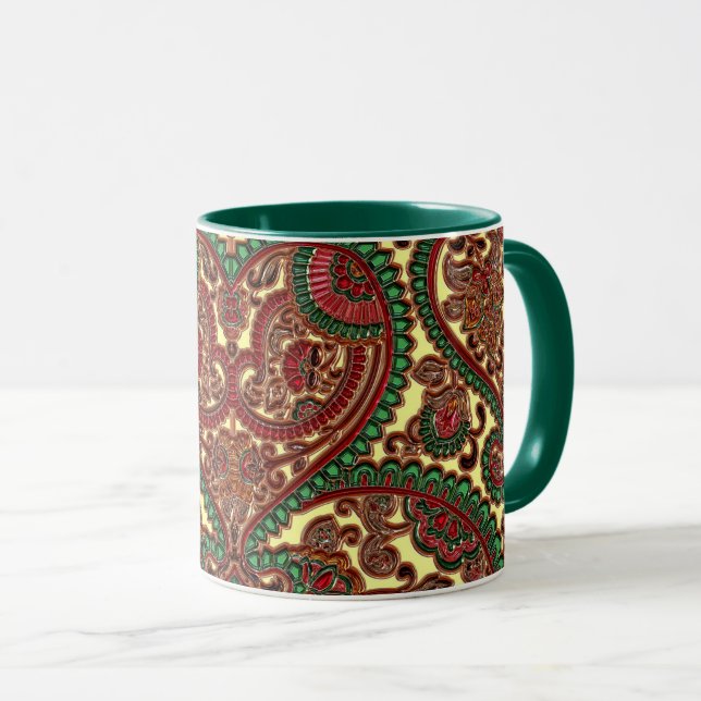 Victorian paisley boho jewel mönster red grönt mugg (Framsida höger)