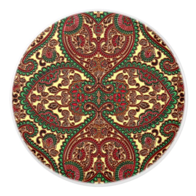 Victorian paisley boho jewel tonemred grönt knopp (Framsidan)