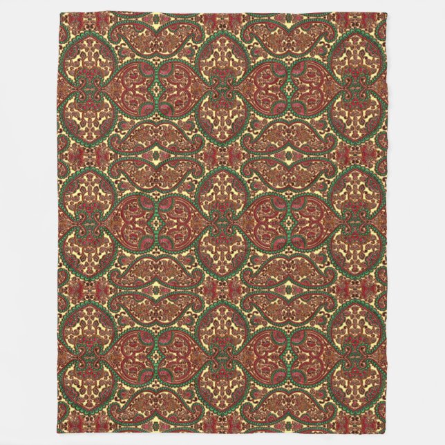 Victorian paisley mönster elegant röd grönt guld fleecefilt (Framsidan)