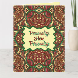 Victorian paisley mönster elegant röd grönt guld kort