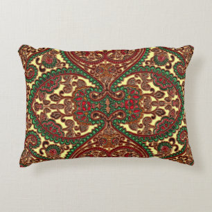 Victorian paisley mönster elegant röd grönt guld prydnadskudde