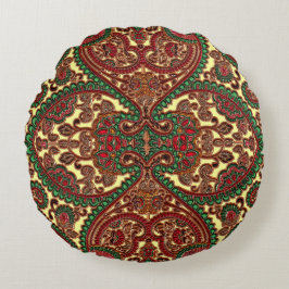Victorian paisley mönster elegant röd grönt guld rund kudde