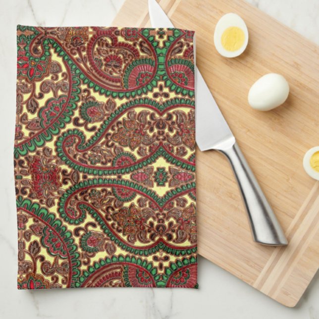 Victorian paisley pattern elegant red green gold kökshandduk (Skapare uppladdad)