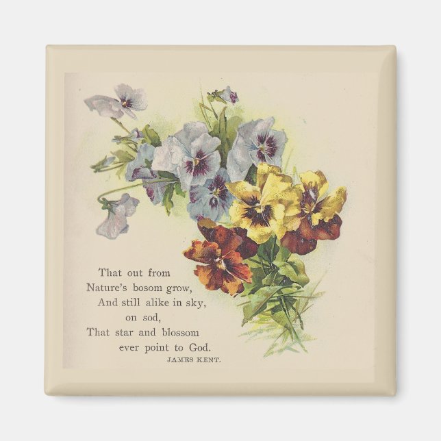 Victorian Pansies Flower Dikt Magnet (Framsidan)