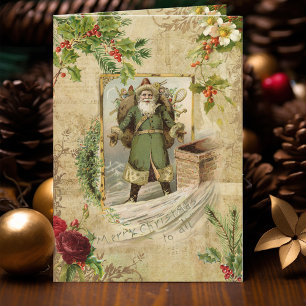 Victorian Pappa jul Blommigt Ephemera Helgkort
