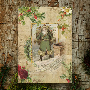 Victorian Pappa jul Blommigt Ephemera Julkort
