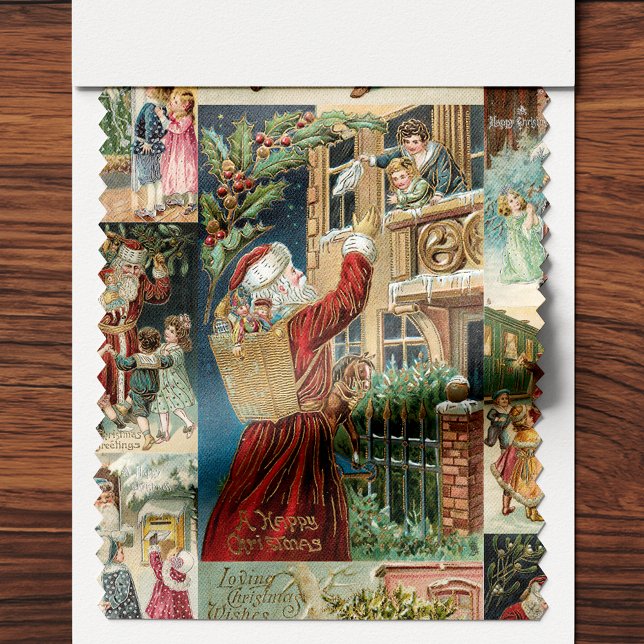 Victorian Pappa jul med Children Collage Tyg (Skapare uppladdad)