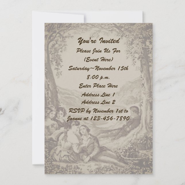 Victorian Par på ett Picnic Party Inbjudningar (Framsida)