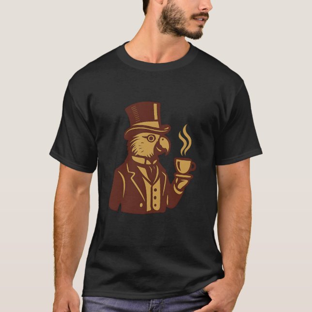 Victorian Parrot Tea Time Illustration T Shirt (Framsida)