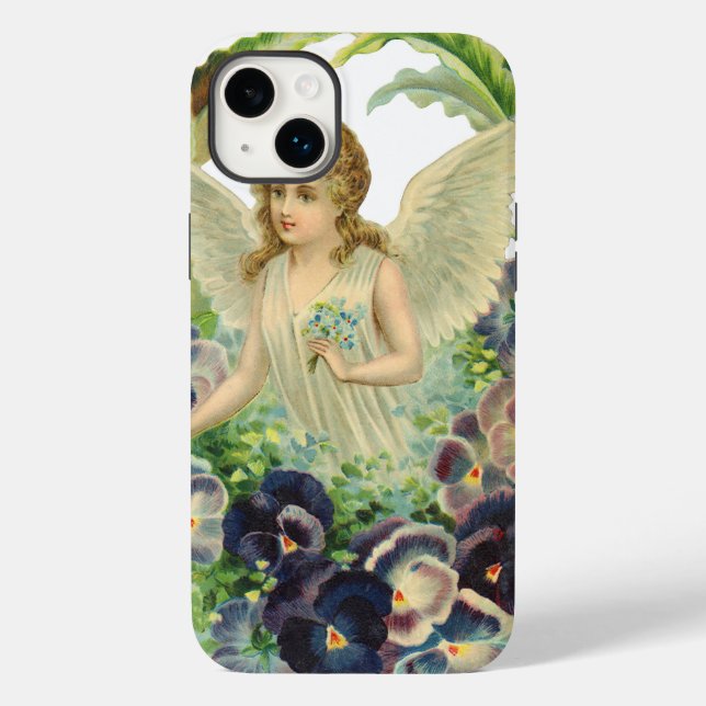 Victorian Påsk Angel med Lila Pansy Flowers (Baksida)