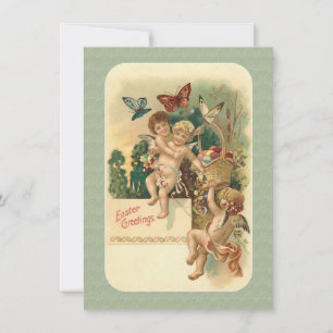 Victorian Påsk Cherubs Butterflies Eggs Basket Julkort