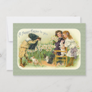 Victorian Påsk Children Photographing Bunnies Julkort