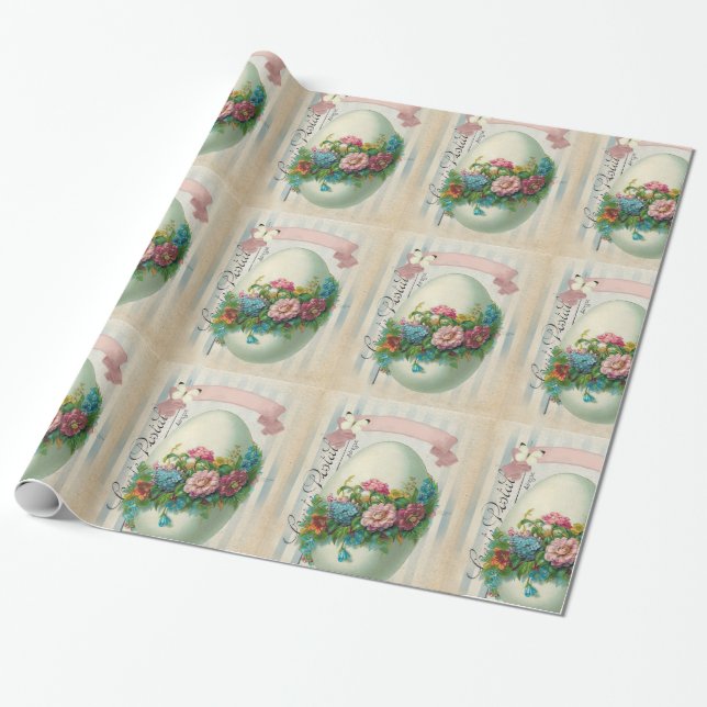 Victorian Påsk Flower Egg Presentpapper (Utrullad)