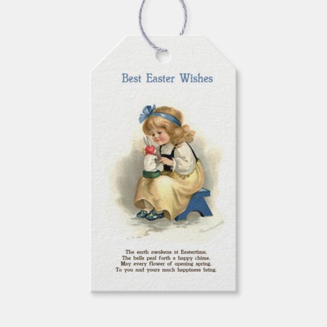 Victorian Påsk Girl med Bunny Presentetikett (Framsidan)